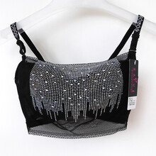 黑色公主镶钻裹胸<em>文胸</em> 聚拢调整型小胸女内衣