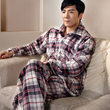 奥拿蒂冬法兰绒<em>男士睡衣保暖</em>格子<em>男士</em>法兰绒家