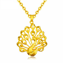 黄金吊坠999千足金项坠 24K金坠子孔雀开屏纯