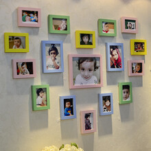17框实木彩色心形<em>照片</em>墙 <em>宝宝成长相片</em>墙 创意