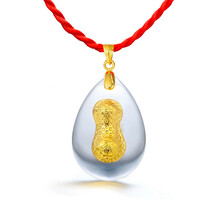 福 水晶包镶千足金金箔吊坠赠红绳 转运招财送