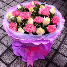 思念物语 11朵粉色康乃馨香槟玫瑰混 鲜花速递