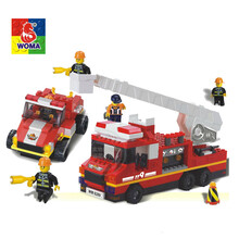 沃马积木火焰战警消防系列 益智积木拼装拼插