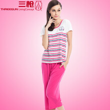<em>三枪</em> 情侣<em>睡衣</em> <em>棉</em>圆领短袖短裤 家居服 套装 女