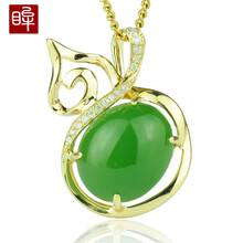 印象眸 金镶玉吊坠女款和田玉碧玉18k金葫芦挂