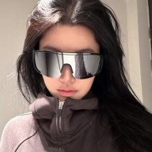 酷巡（COOKCRUSE）超大框显瘦户外骑行登山滑雪防风护目镜墨镜防晒运动太阳眼镜男女 黑框银片