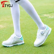 TTYGJ 高尔夫女士球鞋 亲子运动鞋 旋转钮鞋带 防水超纤皮固定鞋钉防滑 白绿 35码