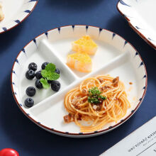 沙图盘子陶瓷分格餐盘儿童家用大人减脂分餐盘减肥一人食餐具三格菜盘 分格盘
