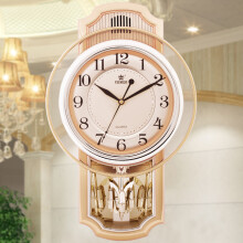 POWER 霸王客厅摆钟创意挂钟 现代简约装饰欧式时钟挂墙家用大气石英钟 16英寸金色转摆6773