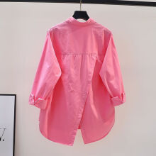 AHKA设计感背后开叉棉衬衫女宽松长袖衬衣2023春季百搭开衫上衣 玫粉色 XL 120-135斤