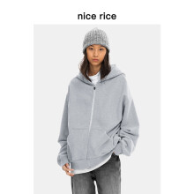 nice rice好饭 r.系列350G全棉连帽开衫卫衣[商场同款]NGC04076 花灰色（350G） M