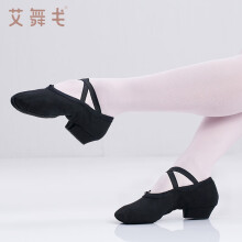 艾舞戈成人教师鞋女帆布带跟舞蹈鞋民族舞鞋广场舞芭蕾舞鞋拉丁舞演出鞋 黑色-系带款 38
