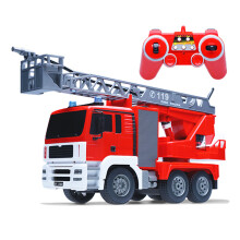 双鹰遥控一键喷水消防车 男孩工程车电动充电玩具车儿童礼物 升级版( 喷水 )消防云梯车