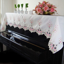 熊啾啾布艺绣花钢琴罩布艺防尘半罩刺绣白色钢琴盖巾 乳白色布料 88*215CM