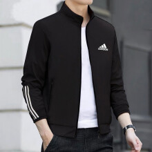 阿迪达斯（adidas） 外套男装春秋新款运动服宽松时尚休闲跑步健身训练保暖立领夹克 GV5338黑色 L