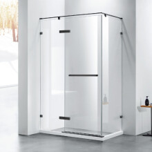 无框淋浴房L形平开玻璃隔断门洗澡房极简不锈钢卫生间简易沐浴房