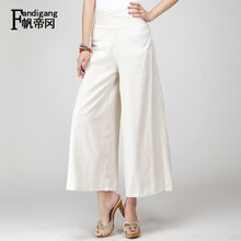 帆帝冈2014秋装新款女裤九分阔腿裤民族风棉