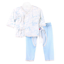 新生儿内衣<em>睡衣</em>婴儿纯棉居家服格子<em>英文</em>单面绑