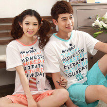 情侣睡衣 100%纯棉高档短袖<em>短裤</em>男<em>女士</em>睡衣休