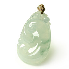 翡翠如意玉坠 18K金镶玉如意缅甸玉吊坠 仅此