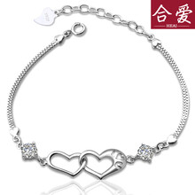 合爱 925纯银<em>手链 女</em> 紫水晶 <em>多层</em>白金 银首饰品