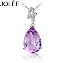 JOLEE 项链 天然紫水晶S925银吊坠时尚简约彩色宝石锁骨链首饰品送女生新年情人节礼物