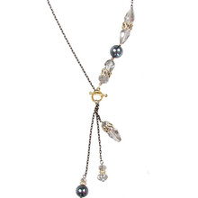 爱蔻OL简约金属链条流苏<em>水晶</em>珍珠长款<em>长项链</em>