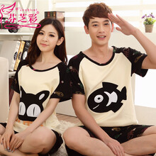芬芝彩纯棉<em>情侣睡衣</em>短袖<em>短裤</em>夏季男士家居服夏