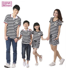 2014夏季新款品牌微章纯棉条纹亲子装<em>母女裙</em>