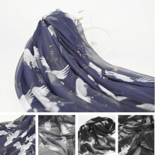 易陶得（yitaode）古风印花雪纺布料飞鹤印花雪纺布料 时装汉服布料 一件半米