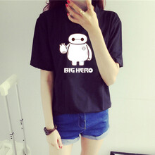 2016新款夏装卡通印花半袖女大码宽松学生短