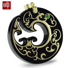 印象眸 金镶玉和田玉墨玉吊坠 男女款18k金凤