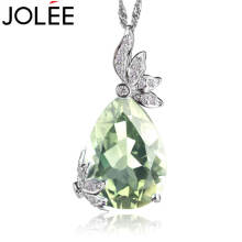 JOLEE 项链 天然绿水晶吊坠 S925银锁骨颈链时尚简约首饰品送女生礼物