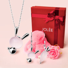 JOLEE 礼盒项链 兔子爱萝卜红色礼品天然粉水晶时尚饰品送女生礼物