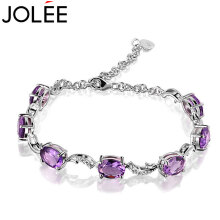 JOLEE手链女天然紫水晶S925银彩色宝石首饰品送女士节日礼物