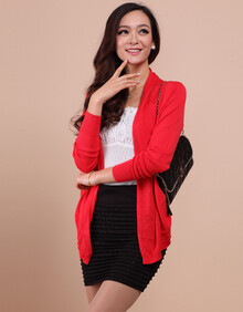 斯柔弗特 薄款无扣<em>羊绒小开衫</em> GW-1315 橘<em>红色</em>