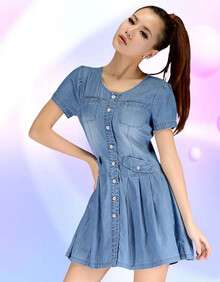 悠扬鸟 2013秋新款<em>女款V领</em>牛仔连衣裙韩版修