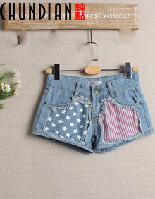 纯点CHUNDIAN新款韩版女装大码<em>牛仔</em>裤<em>短裤</em>