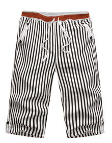 装热卖 修身纯棉松紧腰中裤 休闲条纹<em>短裤</em>男 1