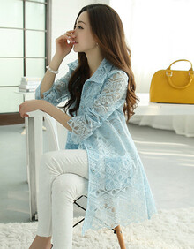 阁斯岚 2014夏季新款<em>韩版</em>女装蕾丝<em>开衫外套中</em>