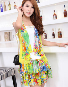 <em>络双叶 女装</em>2014夏装新品时尚靓丽两件套印花