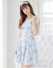 夏娜(Shinena)2014夏装连衣裙蓝色<em>碎花淑女</em>日
