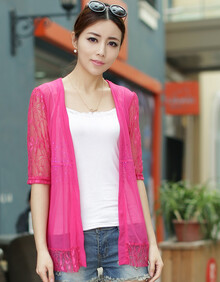 韩阁丽姿防晒<em>时尚</em>百搭钩花<em>镂空</em>蕾丝坎肩<em>女开衫</em>
