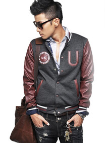 幸福时光新款拼接时尚<em>男</em>卫衣棒球服<em>开衫</em>外套(