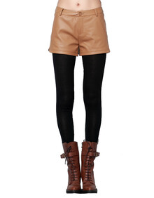 播 独奏爵士冬款PU皮革女修身休闲<em>小短裤</em>BD