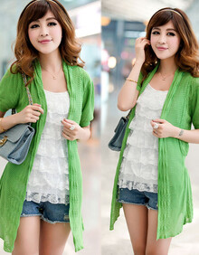 秋装上新专柜宽松<em>开衫</em>镂空<em>短袖</em>中长款毛<em>针织衫</em>