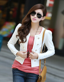 版新款搭配T恤连衣裙的白色<em>小开衫 长袖</em>双排扣