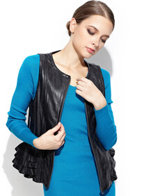 欧帕尼2014春装<em>新款</em>短款真皮皮衣<em>女士马夹绵</em>