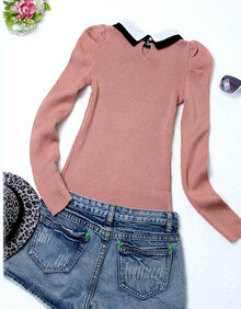 S 2014新款针织衫中长款修身<em>衬衫领打底</em>衫毛