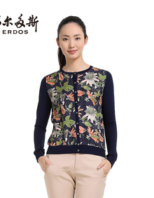 鄂尔多斯2014春装<em>新款</em>女士<em>圆领开衫</em> 100%桑